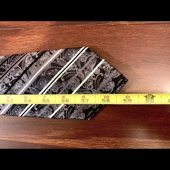 🌿SALE🌿PRONTO UOMO Black 100% Silk Diagonal Stripes Paisley Hand Made Necktie - Picture 9 of 9